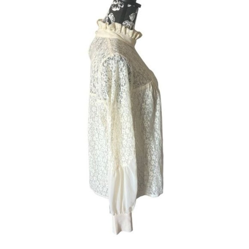 Tuckernuck Lace Blouse Floral Top Shirt Ivory Long Sleeve Large - Picture 2 of 7